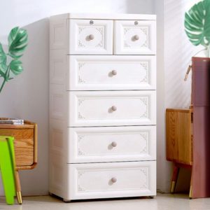 "White Synthetic Material Children's Wardrobe with Drawer"