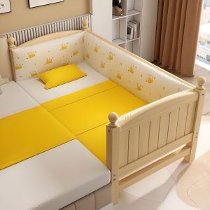 "Wood Grain Modish Lumber Standard Kids Bed with Ladder and Guardrail for Gender Neutral"