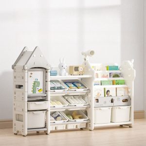 "White Standard Children's Bookshelf with Multiple Shelves, Horizontal Orientation, Polymerized Material Shelf, Standalone, Scratch-tolerant, Closed Back"