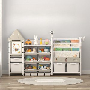 "Cream Standard Kids Bookshelf with 6 Shelves, Horizontal Orientation, Closed Back, Polymer Compound, Independent, Scratch-proof"