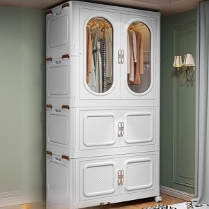 "Versatile Kids Armoire with Plastic Build, Shelf, Clothing Rod, and Door"