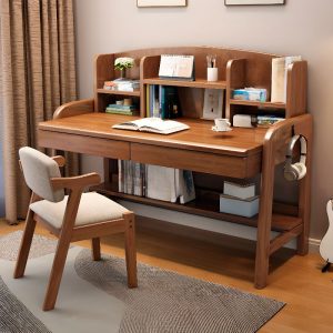 "Adaptable Height Damp-proof Chalk/Magenta/Cerulean Children Computer Desk with Locker, Shelf, Drawer, and Hutch"